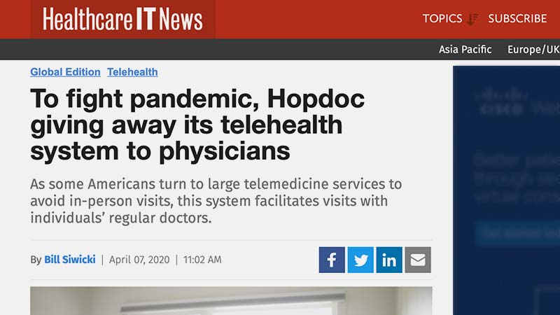 Healthcare IT News article about Hopdoc